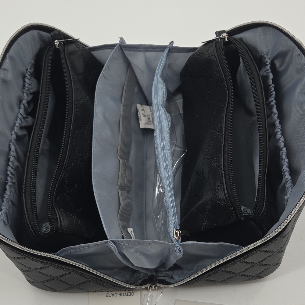 Black Checkered Toiletry Bag With Multiple Compartments - Picture 9 of 16